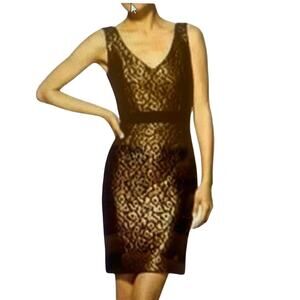 Trina Turk Leopard Fitted Dress Brocade Bronze‎ textured dress . sz 6  NWOT